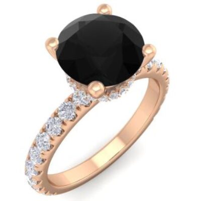 Black Diamond Rings | 2 1/2 Carat Round Shape Hidden Halo Black Diamond Ring