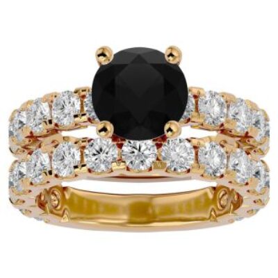 Black Diamond Rings | 5 Carat Round Black Diamond Bridal Set