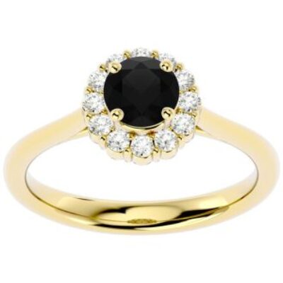 Black Diamond Rings | 1 Carat Halo Diamond Engagement Ring In 14 Karat Yellow Gold