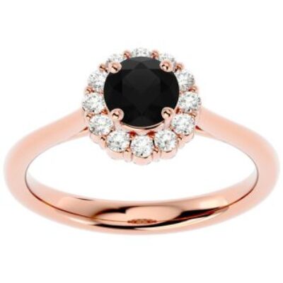 Black Diamond Rings | 1 Carat Halo Diamond Engagement Ring In 14 Karat Rose Gold