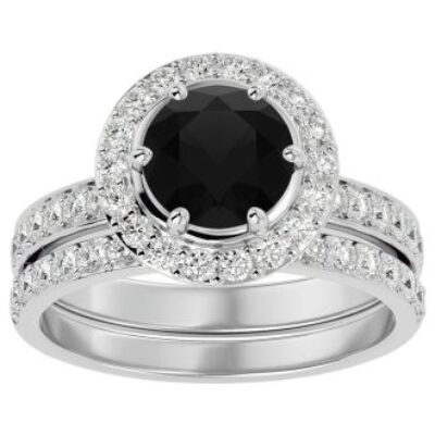 Black Diamond Rings | 2 1/2 Carat Diamond Halo Bridal Set In 14 Karat White Gold