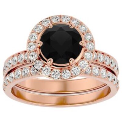 Black Diamond Rings | 2 1/2 Carat Diamond Halo Bridal Set In 14 Karat Rose Gold