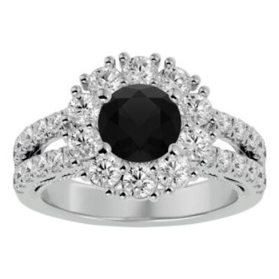 Black Diamond Rings | 3 Carat Diamond Halo Engagement Ring In 14 Karat White Gold