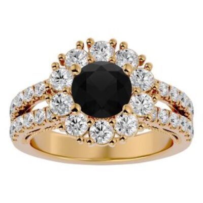 Black Diamond Rings | 3 Carat Diamond Halo Engagement Ring In 14 Karat Yellow Gold