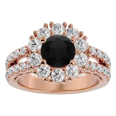 Black Diamond Rings | 3 Carat Diamond Halo Engagement Ring In 14 Karat Rose Gold