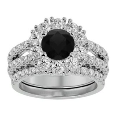 Black Diamond Rings | 3 1/2 Carat Diamond Bridal Set In 14 Karat White Gold