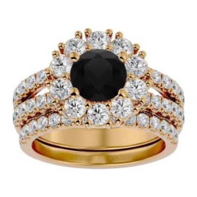 Black Diamond Rings | 3 1/2 Carat Diamond Bridal Set In 14 Karat Yellow Gold