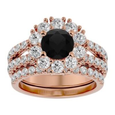 Black Diamond Rings | 3 1/2 Carat Diamond Bridal Set In 14 Karat Rose Gold