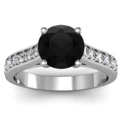 Black Diamond Rings | 2 Carat Round Shape Black Diamond Engagement Ring In 14 Karat White Gold