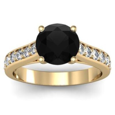 Black Diamond Rings | 2 Carat Round Shape Black Diamond Engagement Ring In 14 Karat Yellow Gold