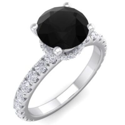 Black Diamond Rings | 2 Carat Round Shape Hidden Halo Diamond Engagement Ring In 14 Karat White Gold