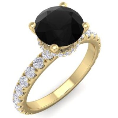 Black Diamond Rings | 2 Carat Round Shape Hidden Halo Diamond Engagement Ring In 14 Karat Yellow Gold