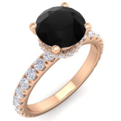 Black Diamond Rings | 2 Carat Round Shape Hidden Halo Diamond Engagement Ring In 14 Karat Rose Gold