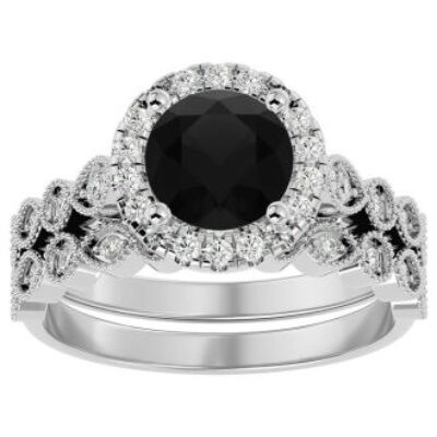 Black Diamond Rings  | 2 Carat Black Diamond Bridal Set In 14 Karat White Gold
