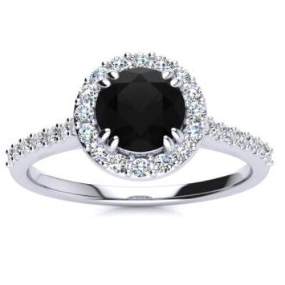 Black Diamond Rings | 1 Carat Round Shape Halo Black Diamond Engagement Ring In 14 Karat White Gold