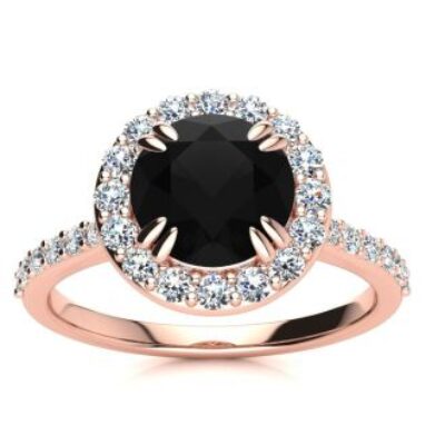 Black Diamond Rings | 2 Carat Round Shape Halo Black Diamond Engagement Ring In 14 Karat Rose Gold