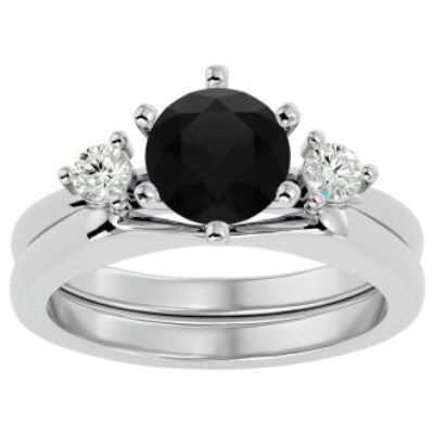 Black Diamond Rings | 1 1/2 Carat Diamond Solitaire Ring With Enhancer In 14 Karat White Gold