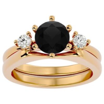Black Diamond Rings | 1 1/2 Carat Diamond Solitaire Ring With Enhancer In 14 Karat Yellow Gold