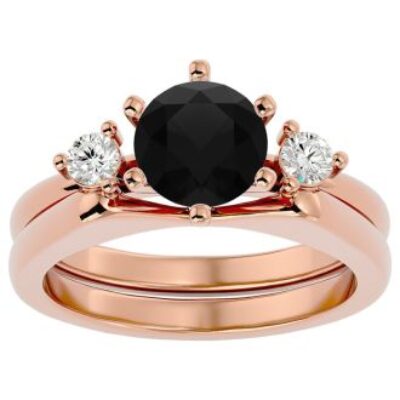 Black Diamond Rings | 1 1/2 Carat Diamond Solitaire Ring With Enhancer In 14 Karat Rose Gold