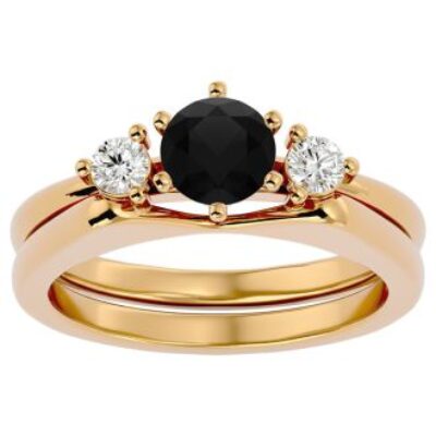 Black Diamond Rings | 3/4 Carat Black Diamond Solitaire Ring With Enhancer In 14 Karat Yellow Gold