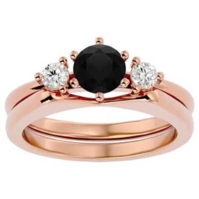 Black Diamond Rings | 3/4 Carat Black Diamond Solitaire Ring With Enhancer In 14 Karat Rose Gold