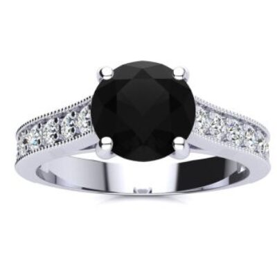 Black Diamond Rings | 2 Carat Round Shape Diamond Engagement Ring In 14 Karat White Gold