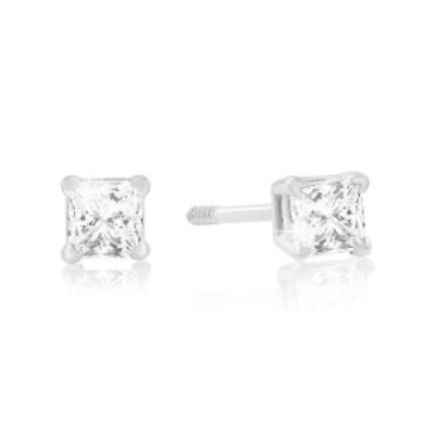 Diamond Stud Earrings | 1/4ct Princess Diamond Stud Earrings in 14k White Gold. Closeout. | SuperJeweler