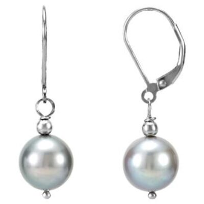 Pearl Drop Earrings | 10MM Gray Freshwater Cultured Pearls