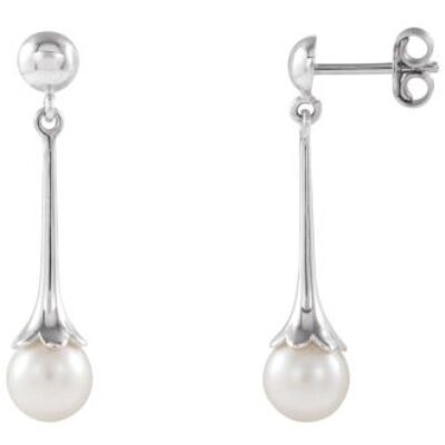 Pearl Drop Earrings | 6.5MM Freshwater Cultured Pearls In White Gold