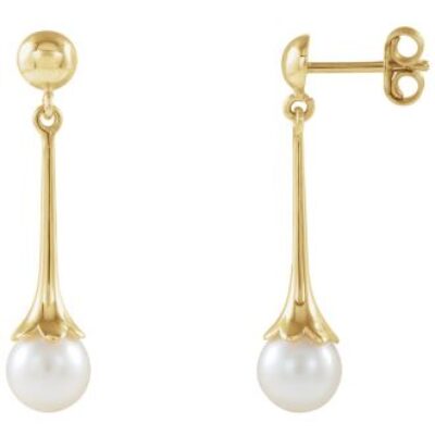 Pearl Drop Earrings | 6.5MM Freshwater Cultured Pearls In Yellow Gold