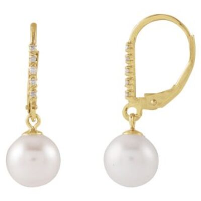 Pearl Drop Earrings | 7MM Freshwater Cultured Pearls In Yellow Gold