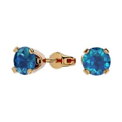 Diamond Stud Earrings | 1 Carat Blue Diamond Stud Earrings in 14 Karat Yellow Gold | SuperJeweler