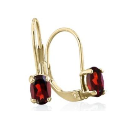 Garnet Earrings | January Birthstone | 1 1/5 Carat Oval Shape Garnet Leverback Earrings In 14 Karat Yellow Gold