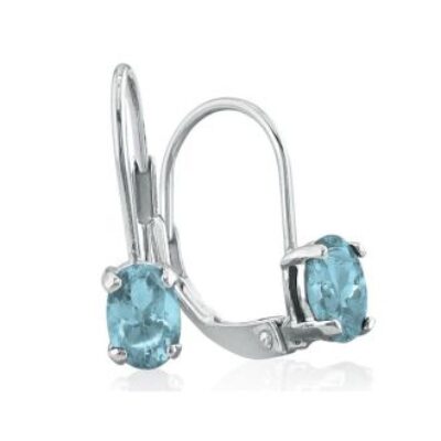 Aquamarine Earrings | March Birthstone | 1 Carat Oval Shape Aquamarine Leverback Earrings In 14 Karat White Gold