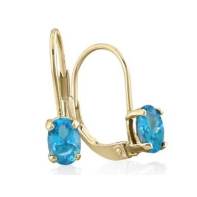 December Birthstone | Blue Topaz Earrings | 1 1/5 Carat Oval Shape Blue Topaz Leverback Earrings In 14 Karat Yellow Gold | SuperJeweler