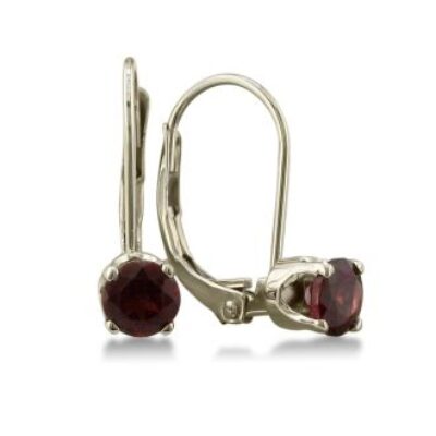 Garnet Earrings | January Birthstone | 1/2ct Solitaire Garnet Leverback Earrings In 14k White Gold