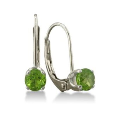 Peridot Earrings | August Birthstone | 1/2ct Solitaire Peridot Leverback Earrings In 14k White Gold | SuperJeweler