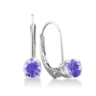 Tanzanite Earrings | Tanzanite | 1/2ct Solitaire Tanzanite Leverback Earrings in 14k White Gold | SuperJeweler