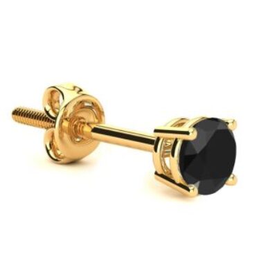 Diamond Stud Earrings | 1/2ct Black Single Diamond Stud Earring in 14k Yellow Gold | SuperJeweler