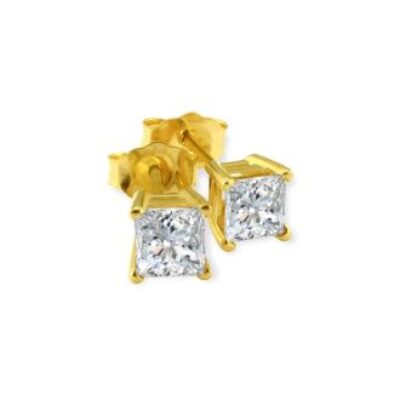 Diamond Stud Earrings | 1/2ct Princess Diamond Stud Earrings In 14k Yellow Gold | SuperJeweler