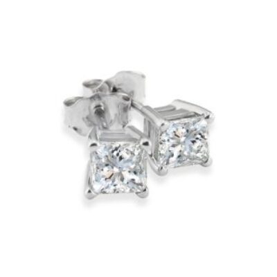 Diamond Stud Earrings | 3/4ct Princess Diamond Stud Earrings In 14k White Gold | SuperJeweler