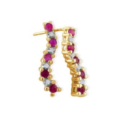 Ruby Earrings | July Birthstone | 1/2ct Ruby and Diamond Journey Earrings In Yellow Gold | SuperJeweler