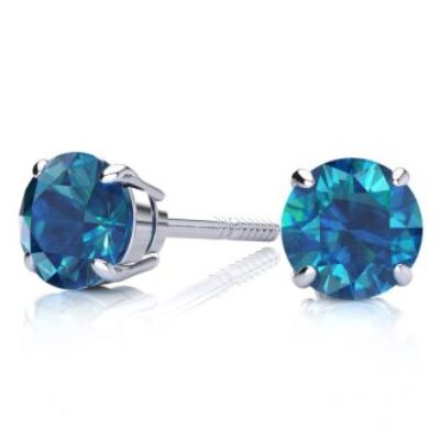 Blue Diamond Earrings | 1 1/2 Carat Blue Diamond Stud Earrings, 14 Karat White Gold | SuperJeweler