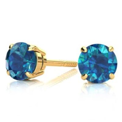 Blue Diamond Earrings | 1 1/2 Carat Blue Diamond Stud Earrings, 14 Karat Yellow Gold | SuperJeweler