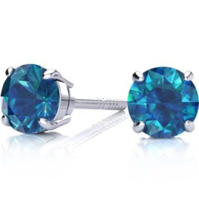 Blue Diamond Earrings | 2 Carat Blue Diamond Stud Earrings In 14 Karat White Gold | SuperJeweler