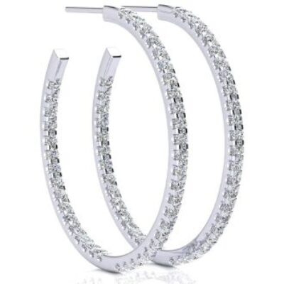 Diamond Hoop Earrings | 14K White Gold 2 Carat Diamond Three Quarter Hoop Earrings | SuperJeweler