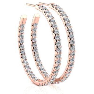 Diamond Hoop Earrings | 14K Rose Gold 3 Carat Diamond Three Quarter Hoop Earrings | SuperJeweler