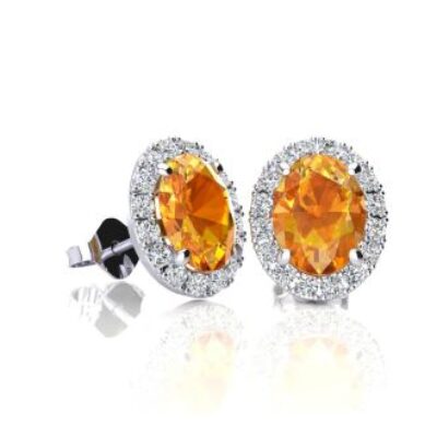 November Birthstone | Citrine Earrings | 1ct Oval Citrine and Halo Diamond Stud Earrings In 14K White Gold | SuperJeweler