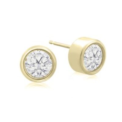 Diamond Stud Earrings | 1 Carat Bezel Set Diamond Stud Earrings Crafted In 14 Karat Yellow Gold | SuperJeweler