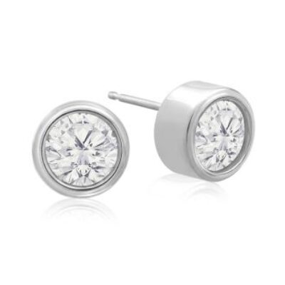 Diamond Stud Earrings | 2 Carat Bezel Set Diamond Stud Earrings Crafted In 14 Karat White Gold | SuperJeweler